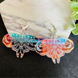Luna Moth Earrings Celestial Moon Butterfly Lightweight iridescent Earrings